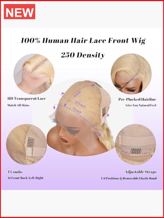 13x6 Lace Front Wig Human Hair Pre Plucked 250 Density 24 Inch Body Wave main image 4